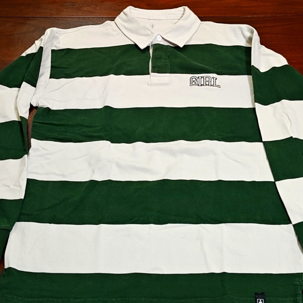 Girl Skateboards Green and White Striped Men's Shirt